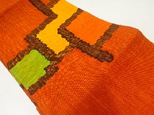 手織り紬抽象模様織出し名古屋帯